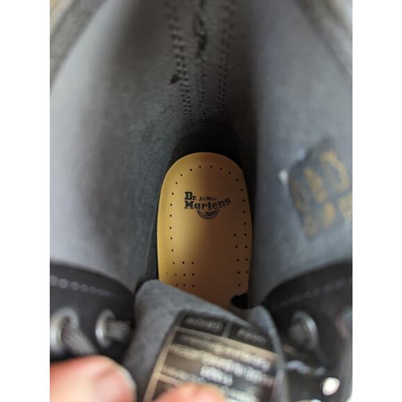 Dr, Martens Black Patent Leather 1460 Lamper Boots Yellow Stitching Size 10 NWOT - Picture 10 of 13